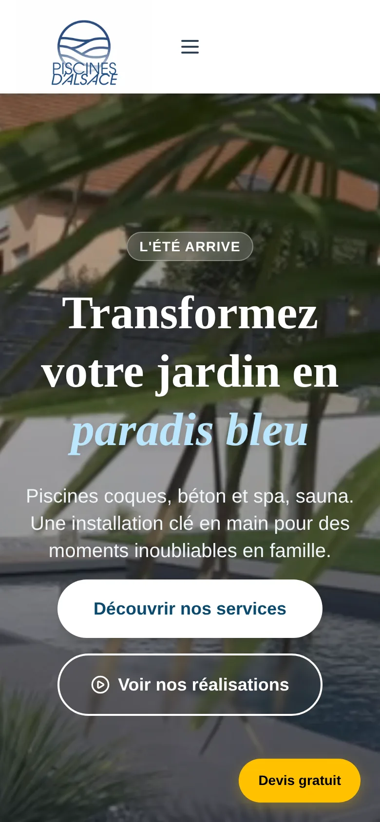Page d'accueil de piscines-dalsace.fr sur téléphone